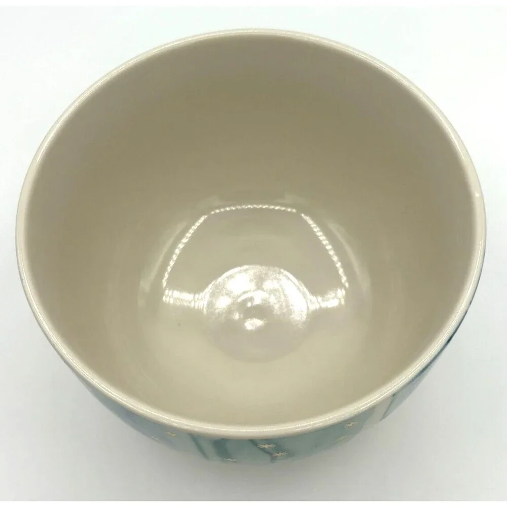 Anthropologie‎ Night Sky Bowl Stoneware Blue Teal Drip Watercolor Wash Gold Star